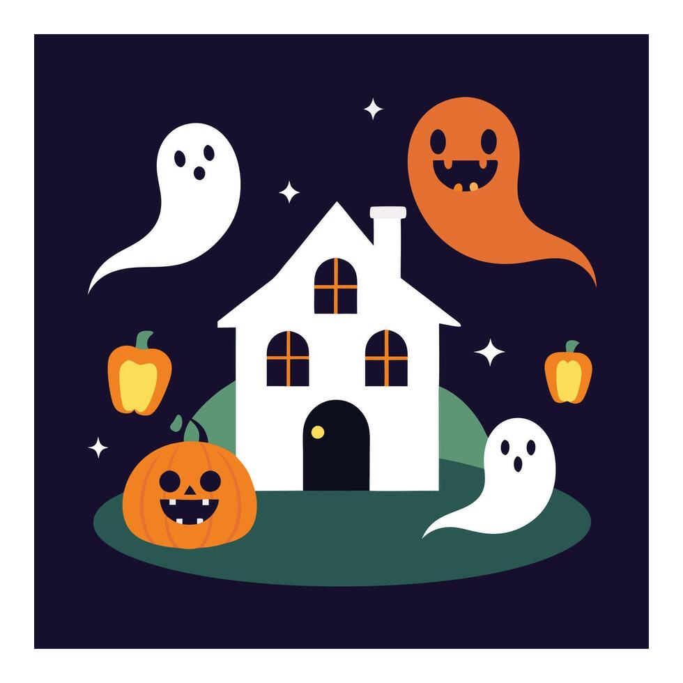 The spooky of Halloween night, Haunted House, Full Moon, Ghosts, Lanterns and Dark Misty Forest vector