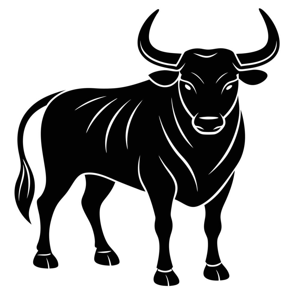 bull standing silhouette vector