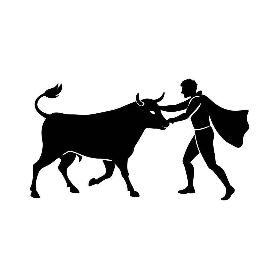 Silhouette matador and bull fight vector