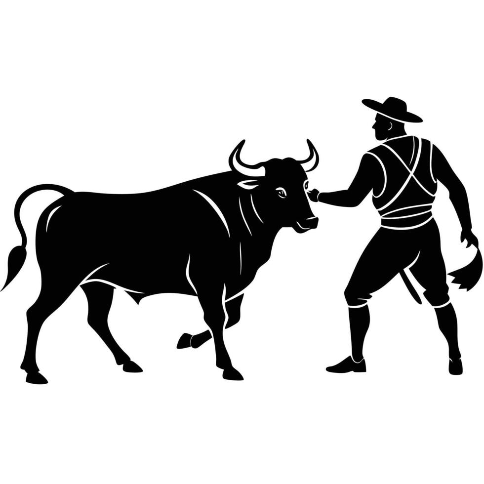 two bull fight silhouette illustrator art, silhouette matador and bull fight vector
