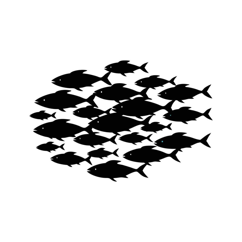 silhouettes groups sea fishes colony vector
