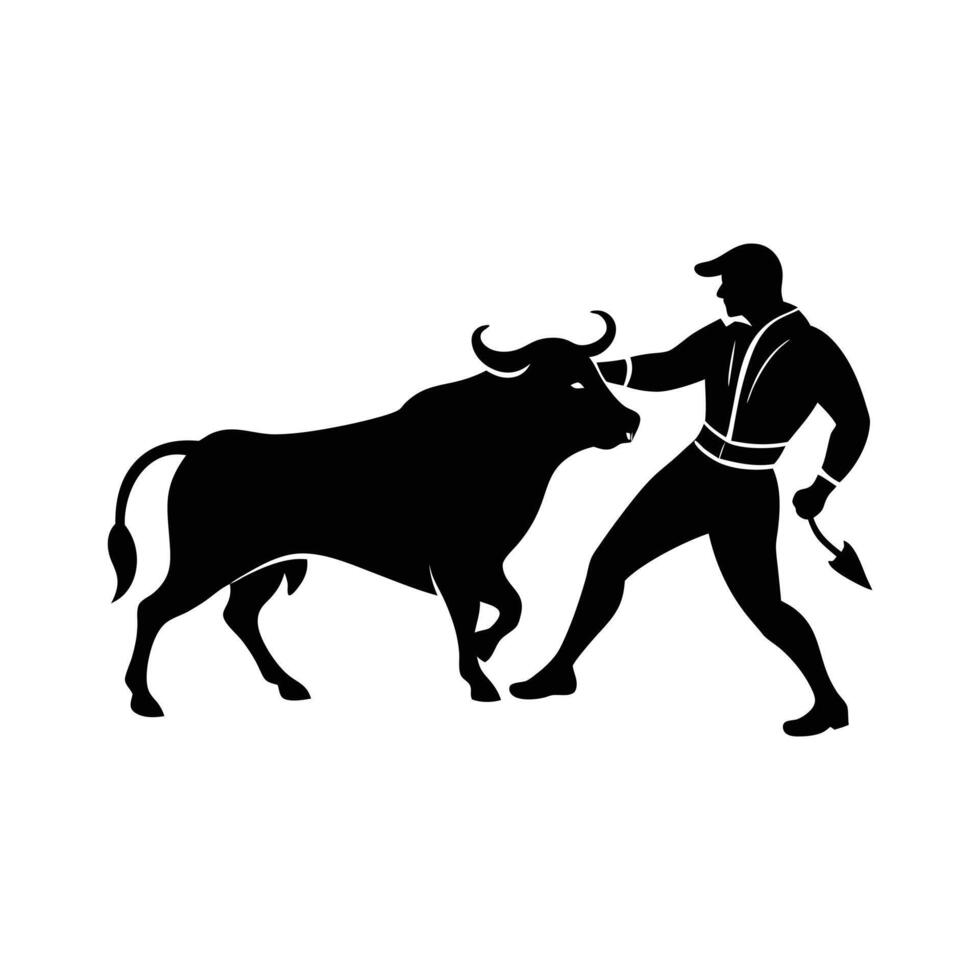 Silhouette matador and bull fight vector