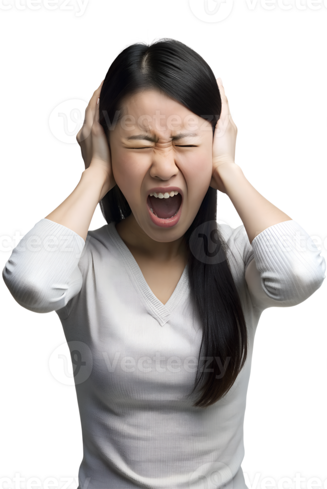 Illustration style 3d render of asian young women suffers from noise isolated on a transparent background png