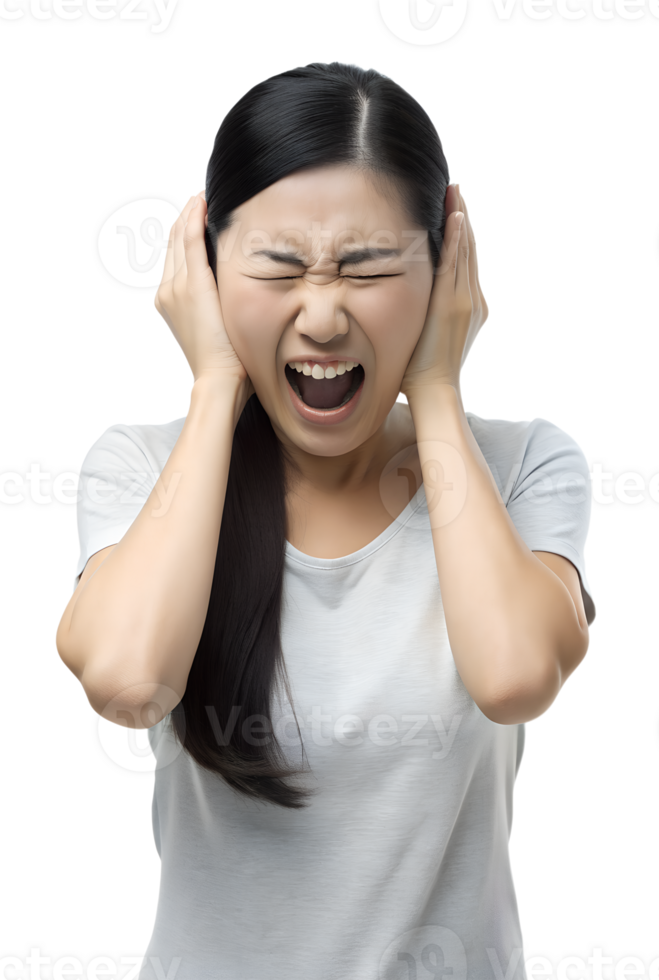 Illustration style 3d render of asian young women suffers from noise isolated on a transparent background png