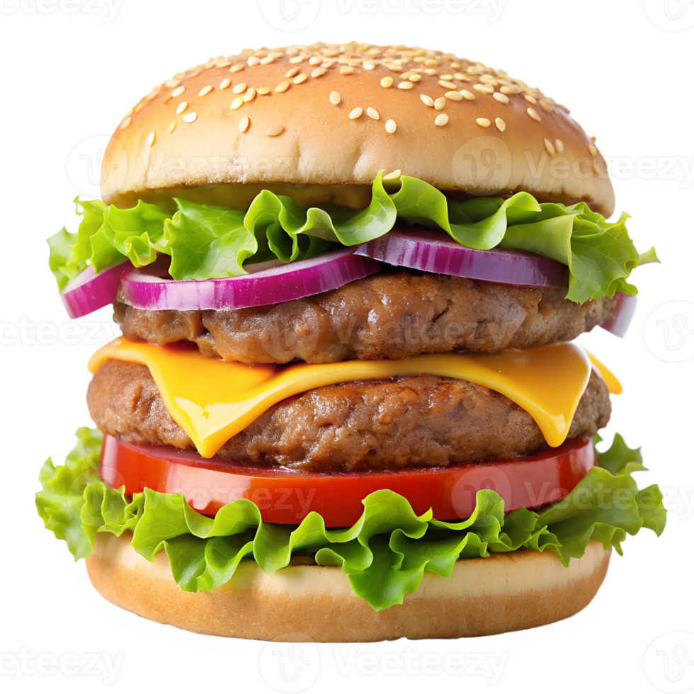 A delicious doublepatty cheeseburger isolated on a transparent background png
