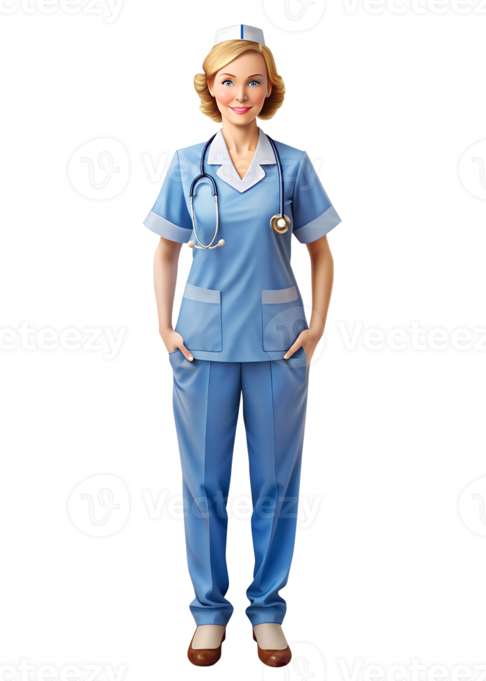 cute cartoon 3d rendering, nurse, full body, isolated on a transparent background png
