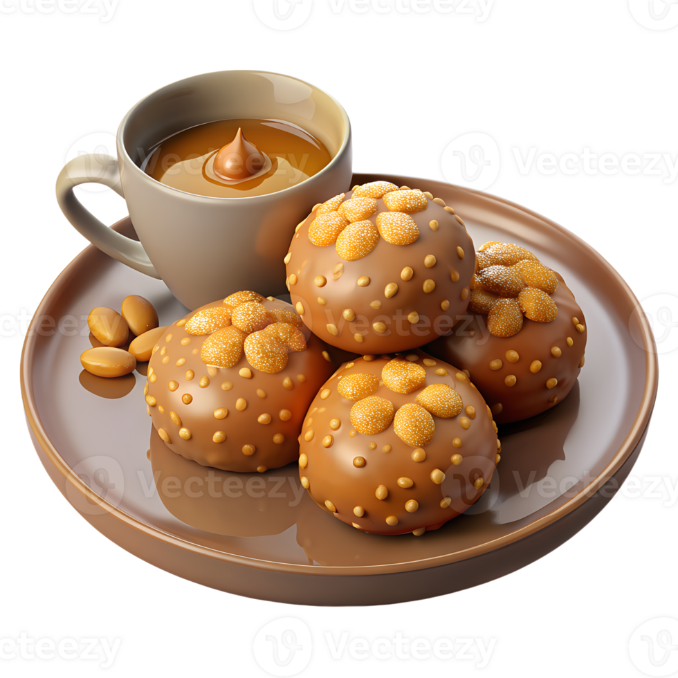 3d render of Honey-drenched cookies garnished with chopped nuts png
