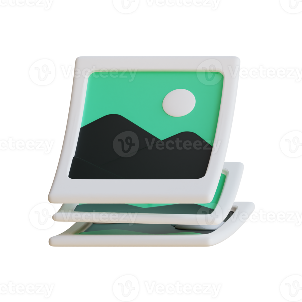 Stack of stylized image icons with a green and white color scheme, evoking concepts of photo gallery. png