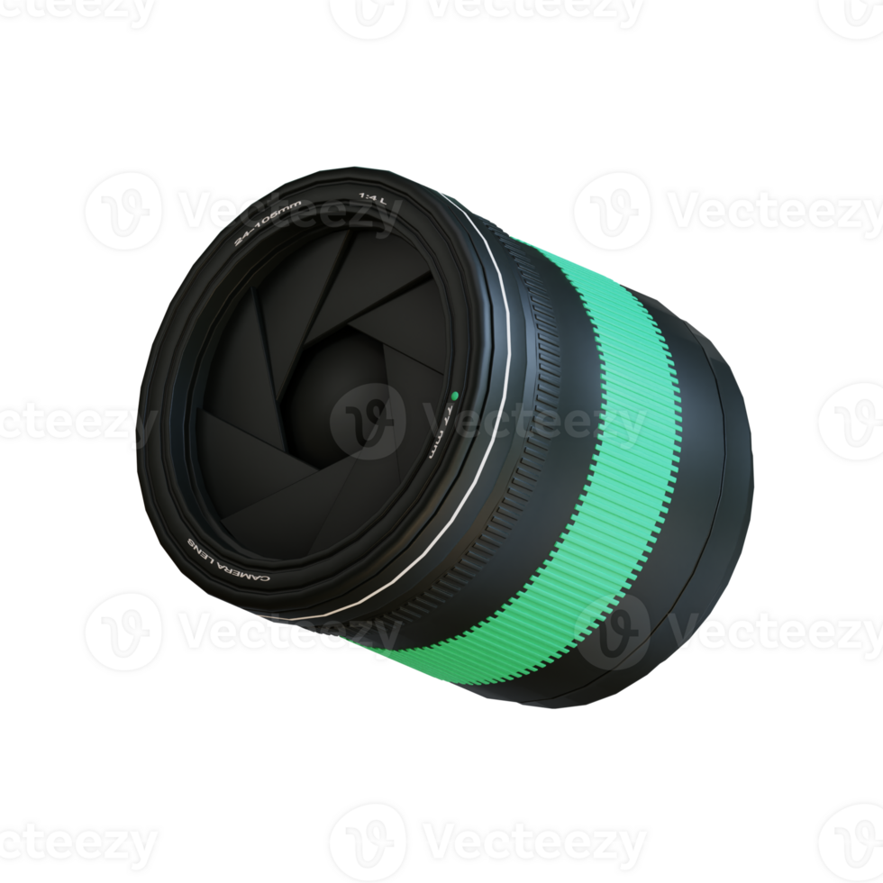 A sleek and modern camera lens with a vibrant green accent, capturing stunning visuals with precision. png