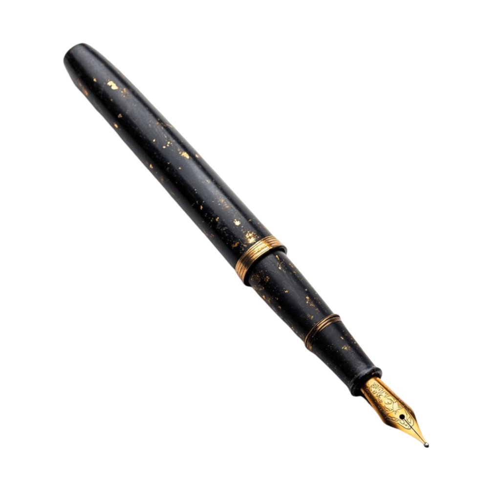 a fountain pen with a gold cap and a black handle png