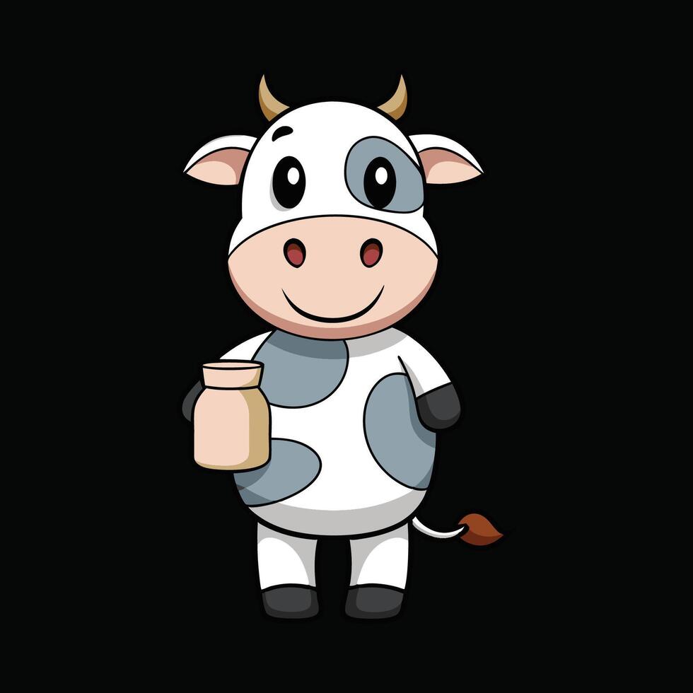 realistic cute cow standing, cartoon design. vector
