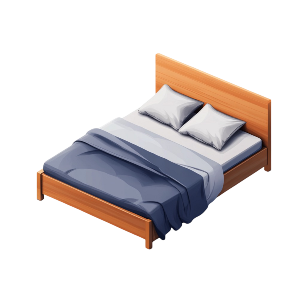 bed with two pillows and a blue blanket png