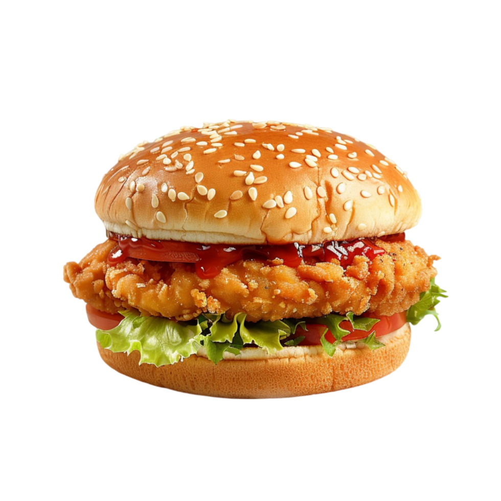 a burger with chicken and lettuce on it png