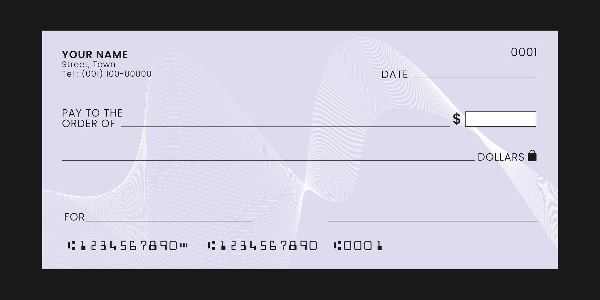Blank check. Check template with empty field to fill. Banknote, money design, currency, bank note, voucher. illustration vector