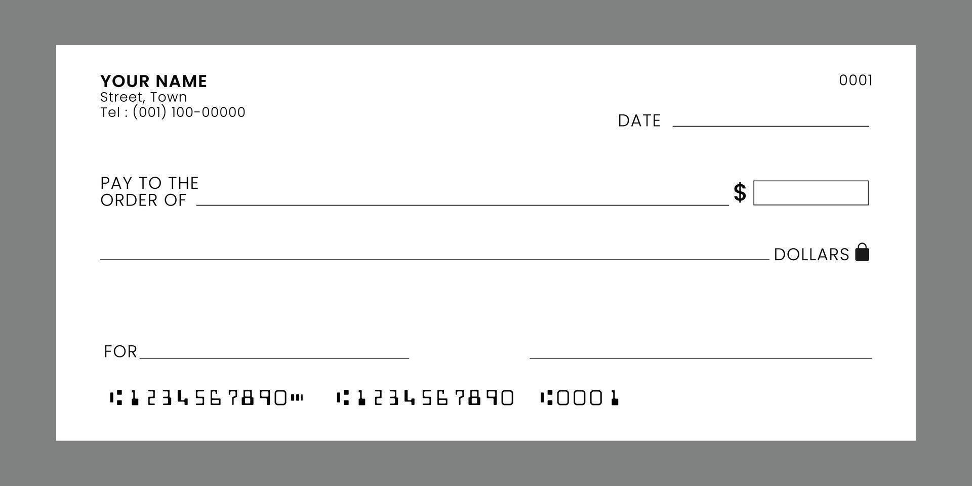 Blank bank check, checkbook cheque template, mockup. Money payment bank check voucher or pay cash cheque certificate, account bill paycheck. vector