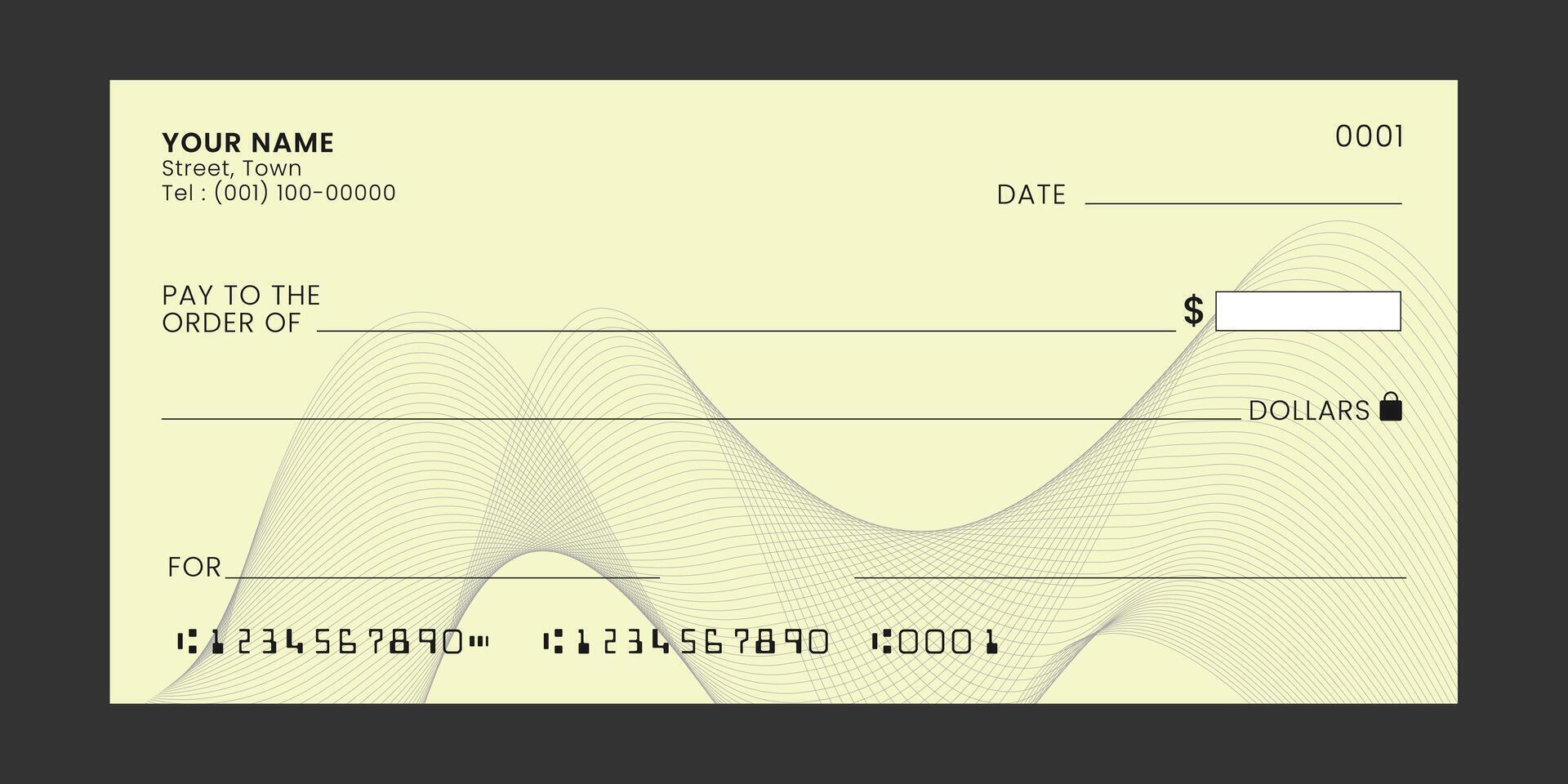 Blank check. Check template with empty field to fill. Banknote, money design, currency, bank note, voucher. illustration vector