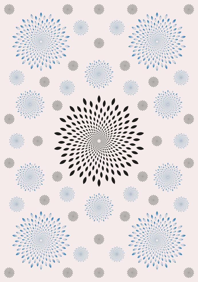 Abstract illustration with spiral flowers of different sizes in black and blue vector