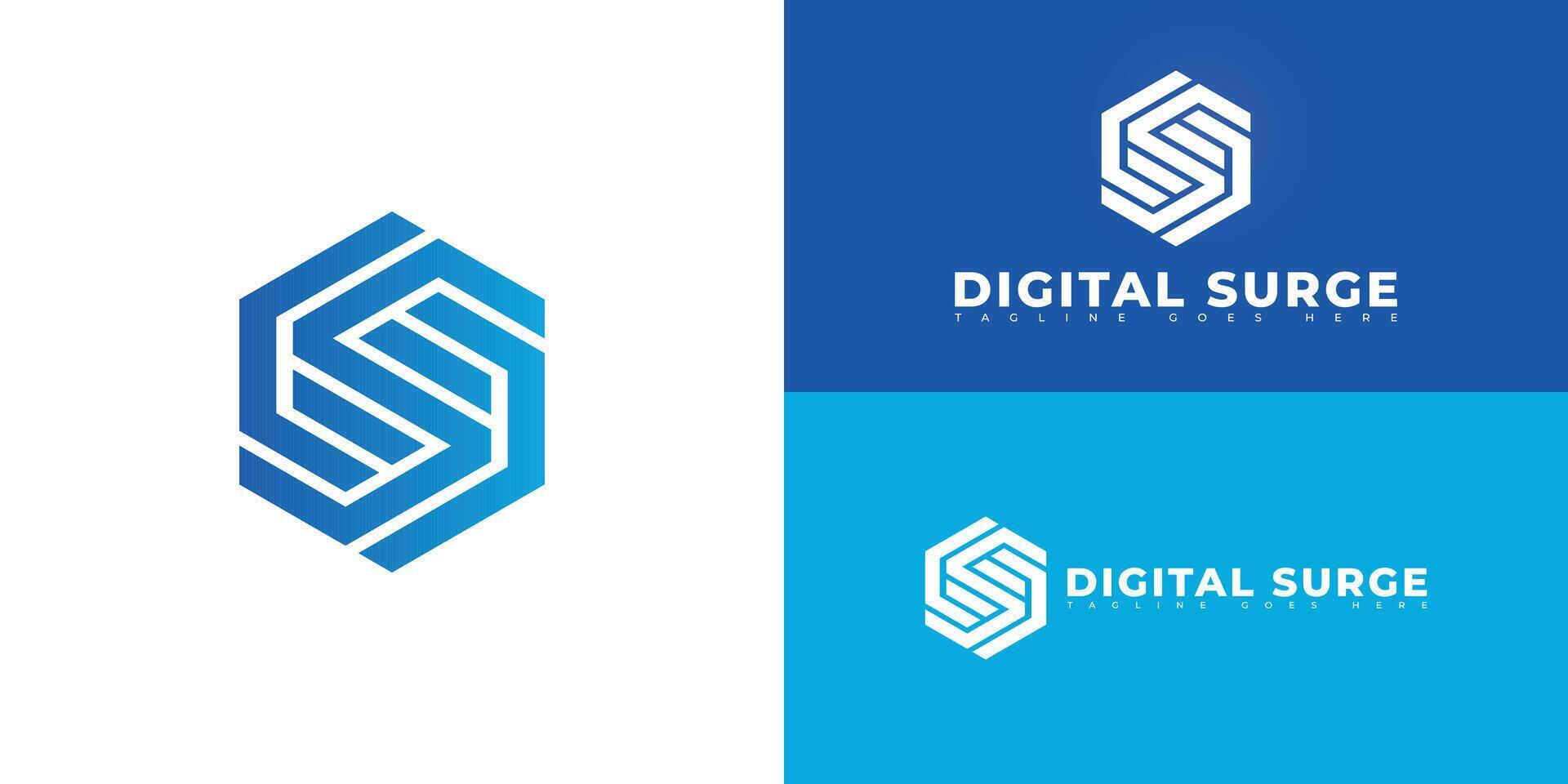 Abstract hexagon initial letter DS or SD in blue color isolated on multiple background colors. The logo is suitable for digital marketing agency logo design inspiration templates. vector