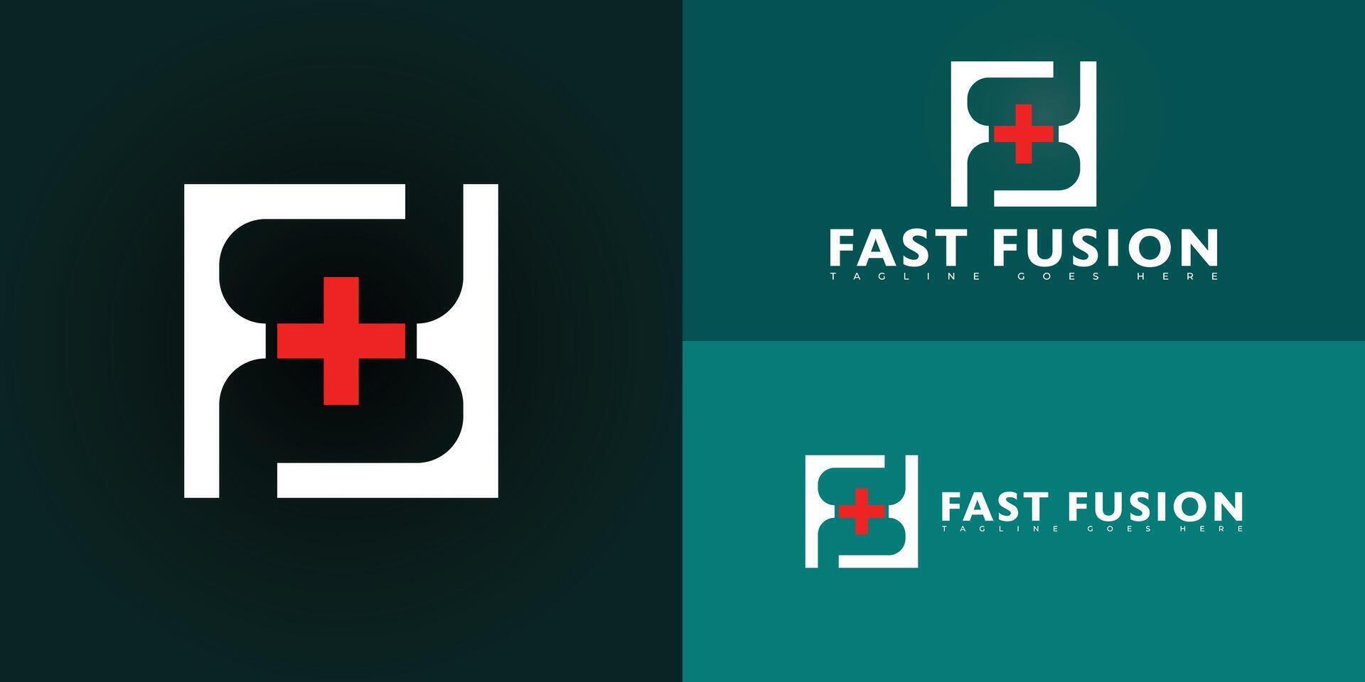 Abstract square initial letter F or FF in white-red color isolated on multiple background colors. The logo is suitable for first aid training organization logo design inspiration templates. vector
