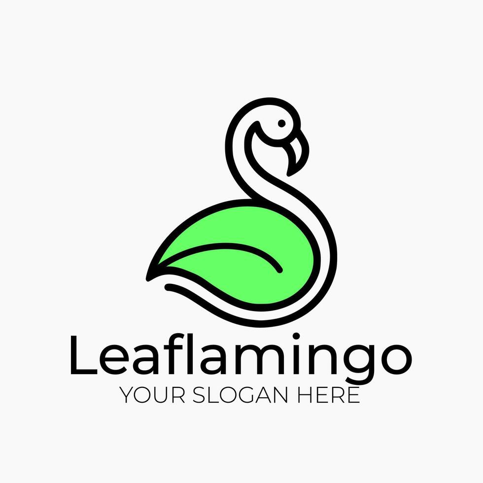 Flamingo with leaf sign logo design template vector