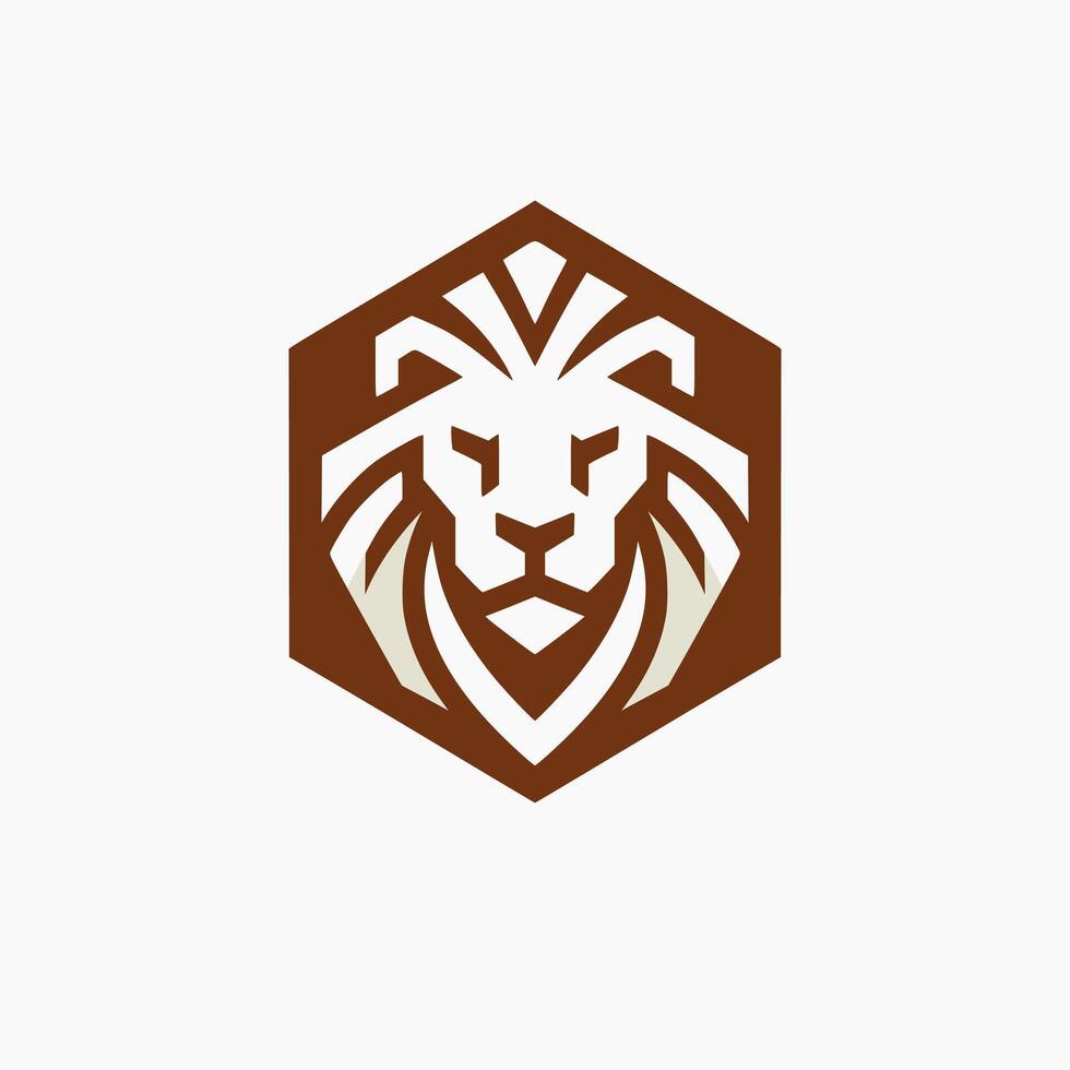 lion head wild animal hexagonal logo illustration template design vector