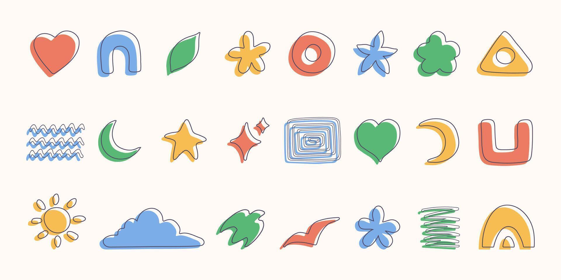 Abstract graphic doodles of symbols and shapes. Decorative stickers and design elements. illustration. vector