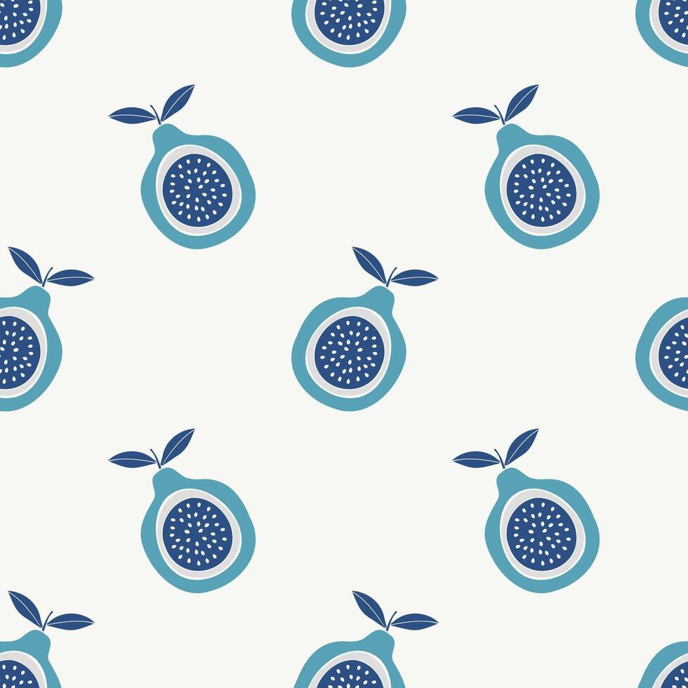 Passion blue fruit pattern, with leaves, stylized drawing in boho. vector