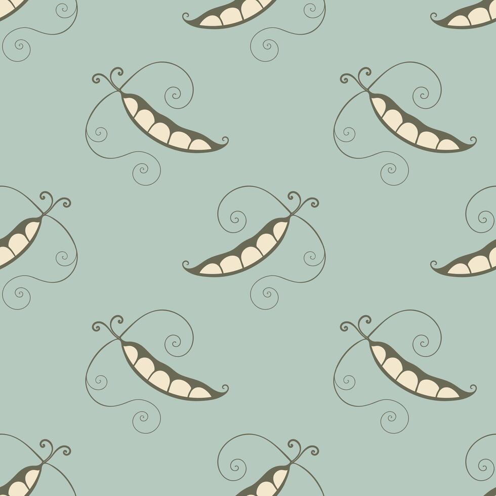 Pattern with Pea pods , on blue pastel background. vector