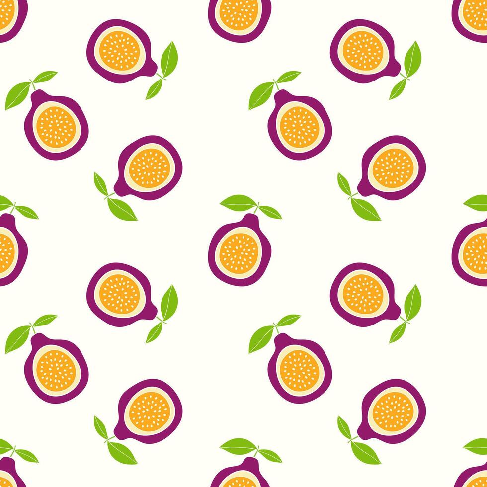 Passion fruit pattern with leaves in boho style. vector