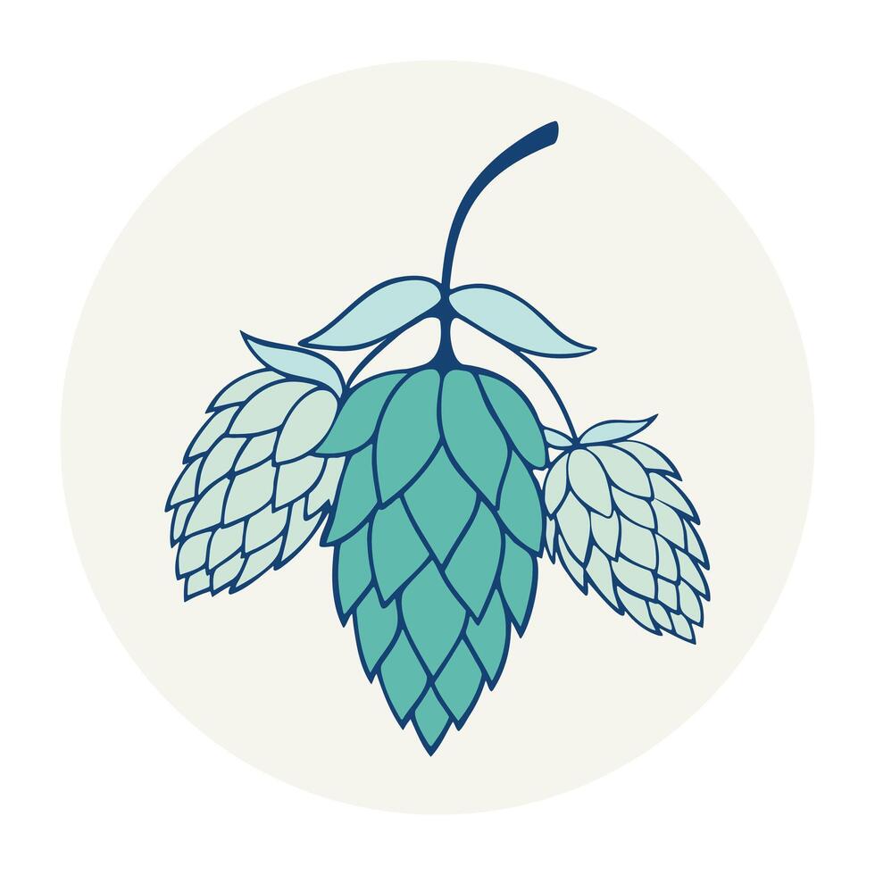 Hop plant with cones and leaves, doodle stylized drawing, logo icon element design. vector