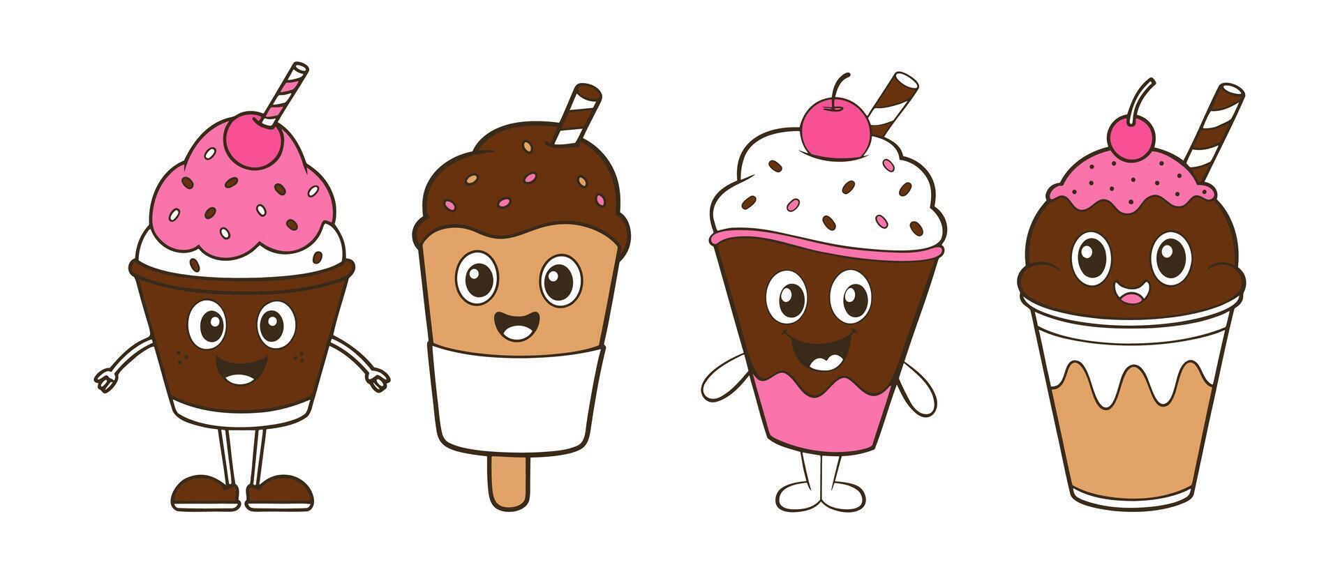 Ice cream set in cartoon style, isolated on a white background. vector