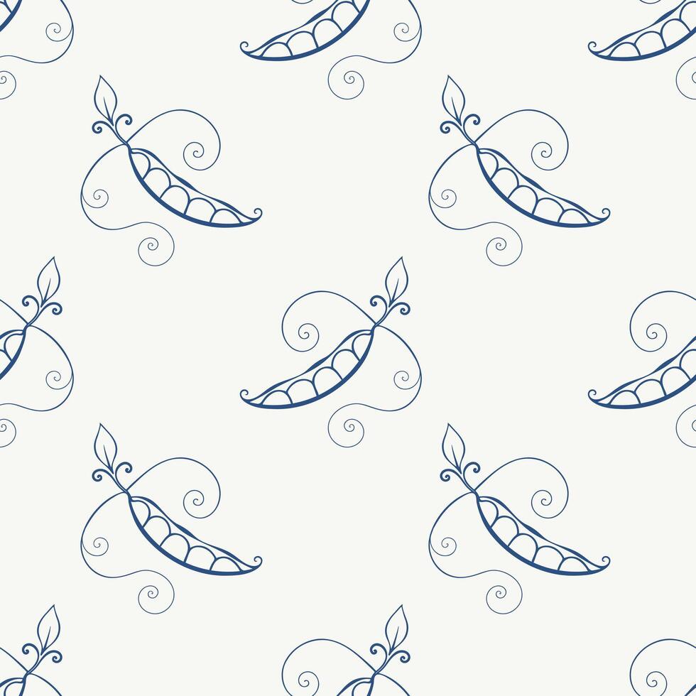 Pattern with pea pods contour stylized drawing. vector