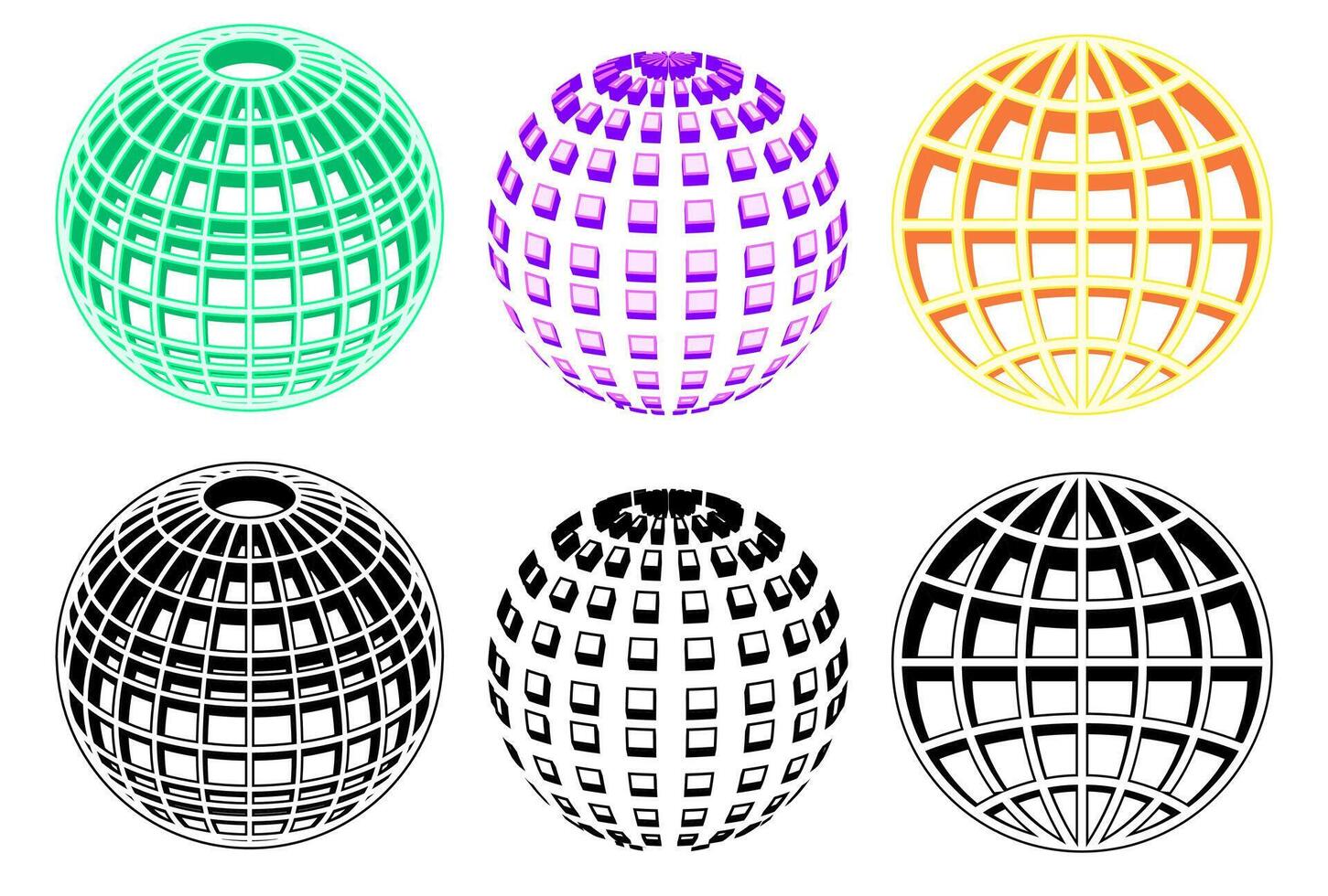 set collections trendy globe icon. striped spheres symbol logo illustration vector