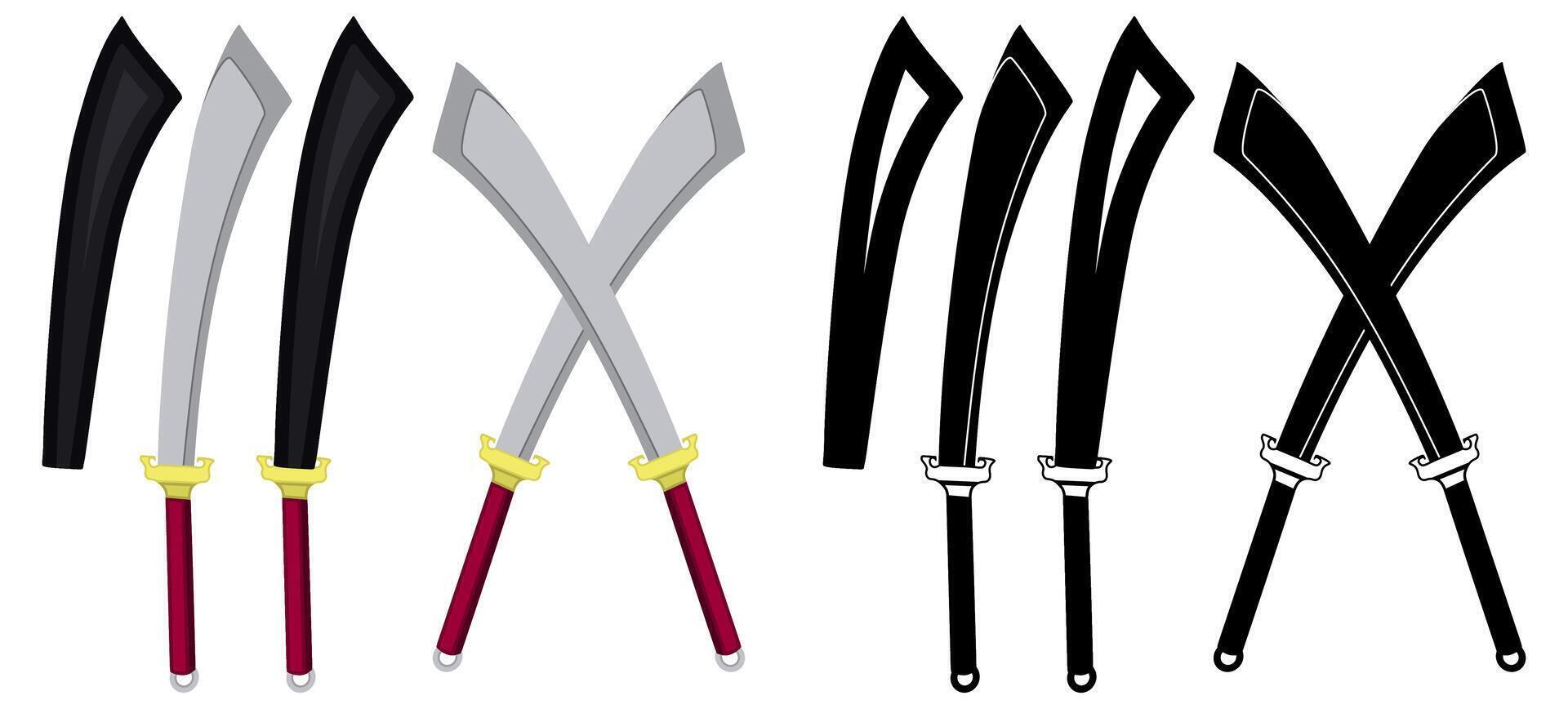 Set Dadao swords illustration. Traditional Chinese blade weapon vector