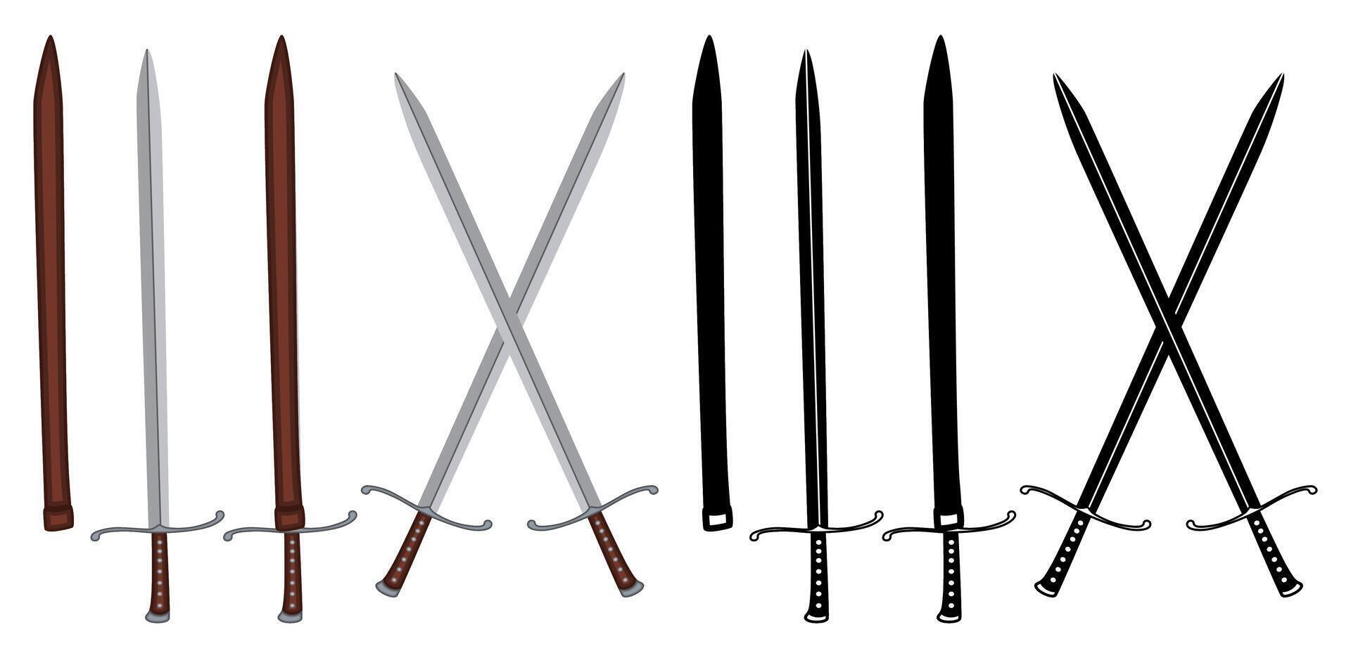 Set Kriegsmesser Swords . Traditional Medieval blade weapon illustration vector