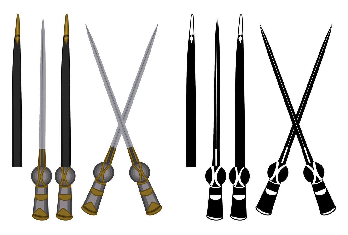 set Gauntlet or pata Sword illustration. Traditional medieval indian European blade weapon vector