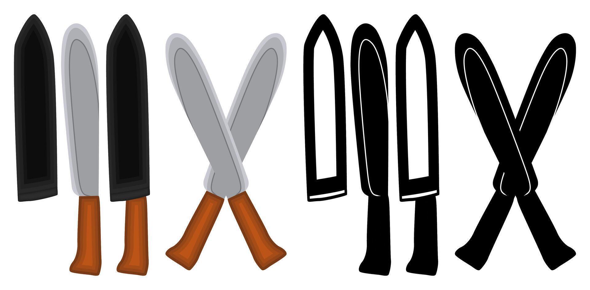 Set fighting knife weapon illustration vector