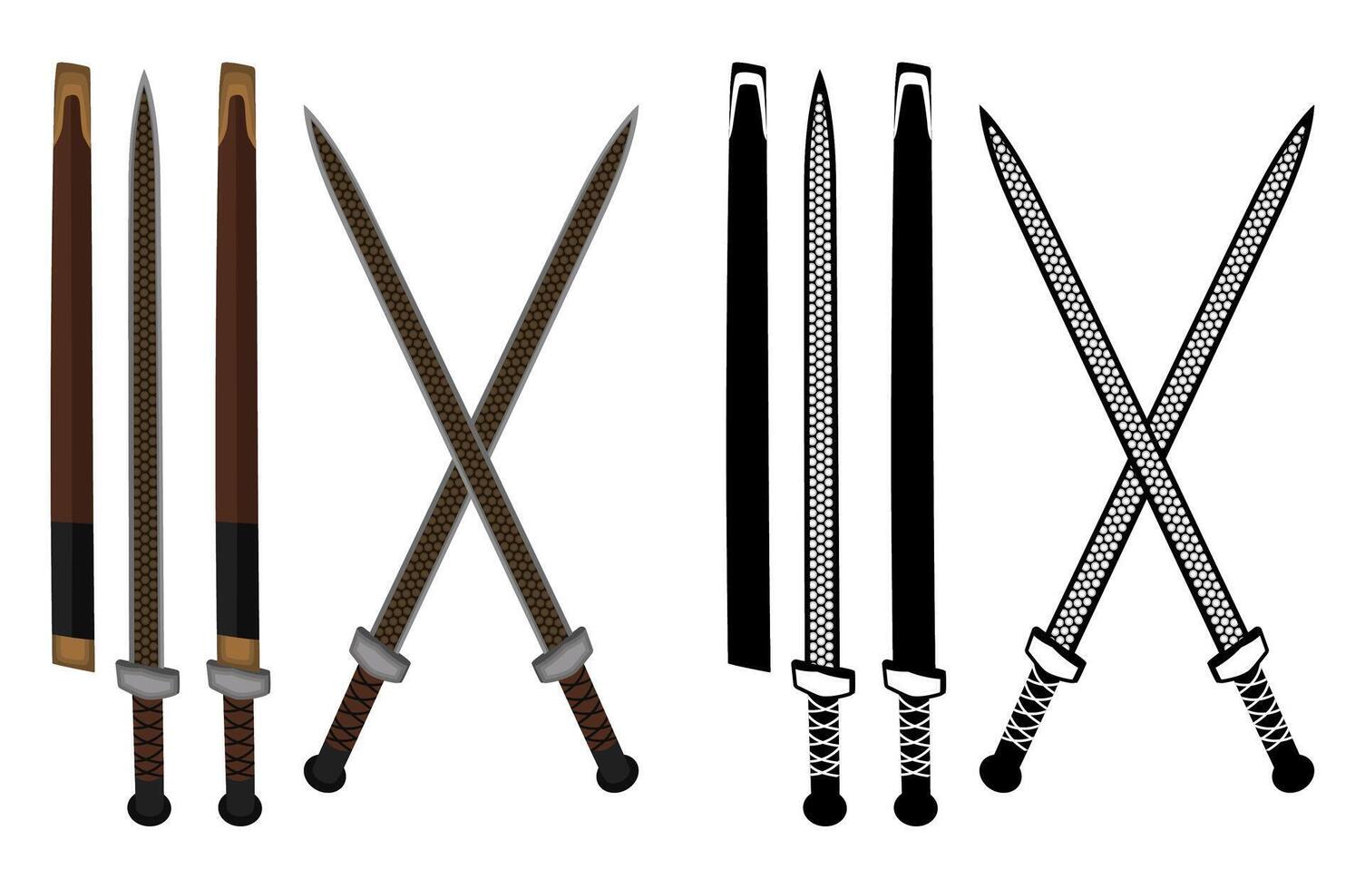 Set Jian swords . Traditional Chinese blade weapon illustration vector