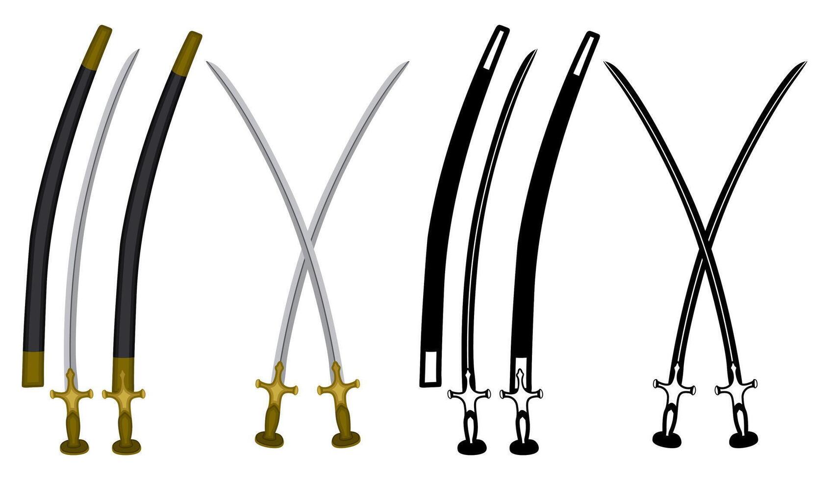 Set Talwar swords . Traditional Indian asian blade weapon illustration vector