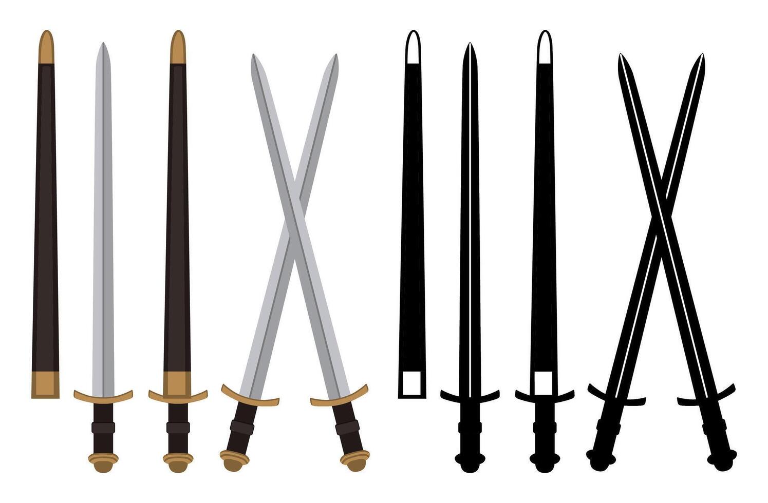 Set Viking swords . Traditional Europe Middle Age blade weapon illustration vector