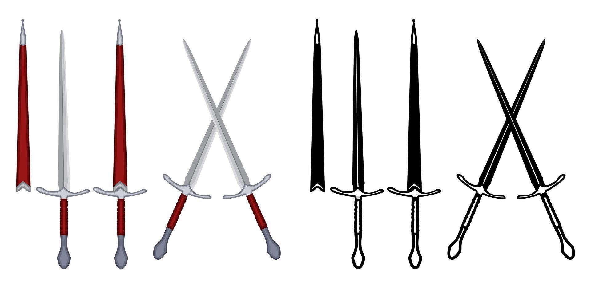 Set Estoc Sword illustration. Traditional medieval france European blade weapon vector