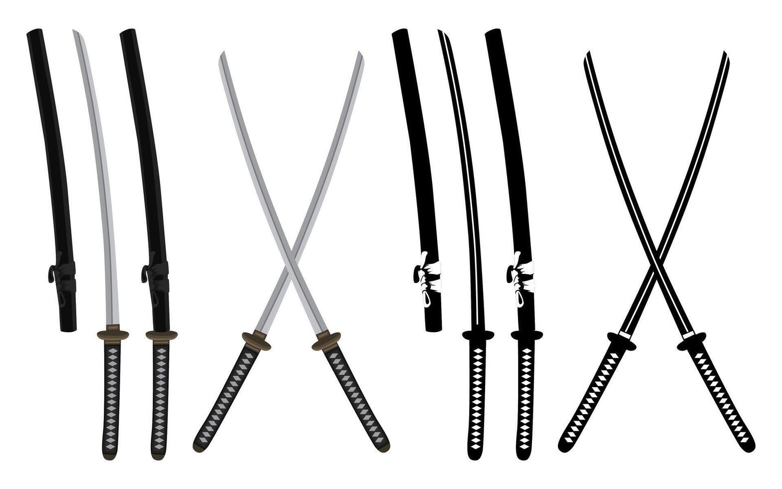 set katana swords . Traditional japanese samurai blade weapon illustration vector