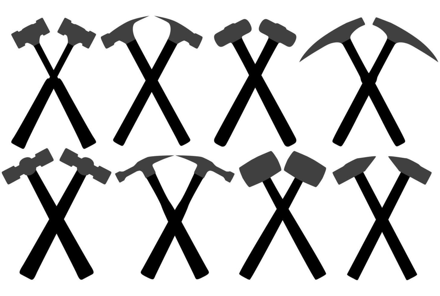 set silhouettes cross hammer icon design illustration vector