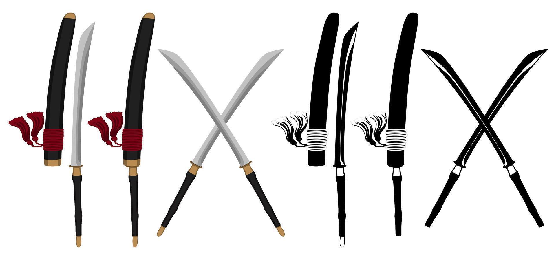 Set Daab Sword . Traditional asian thai blade weapon illustration vector