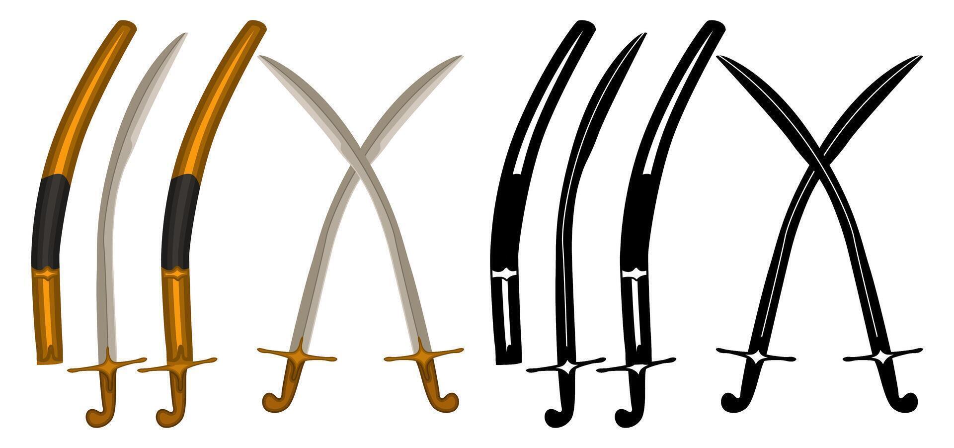 Set Kilij Swords . Traditional Turkish blade Ottoman Empire weapon illustration vector