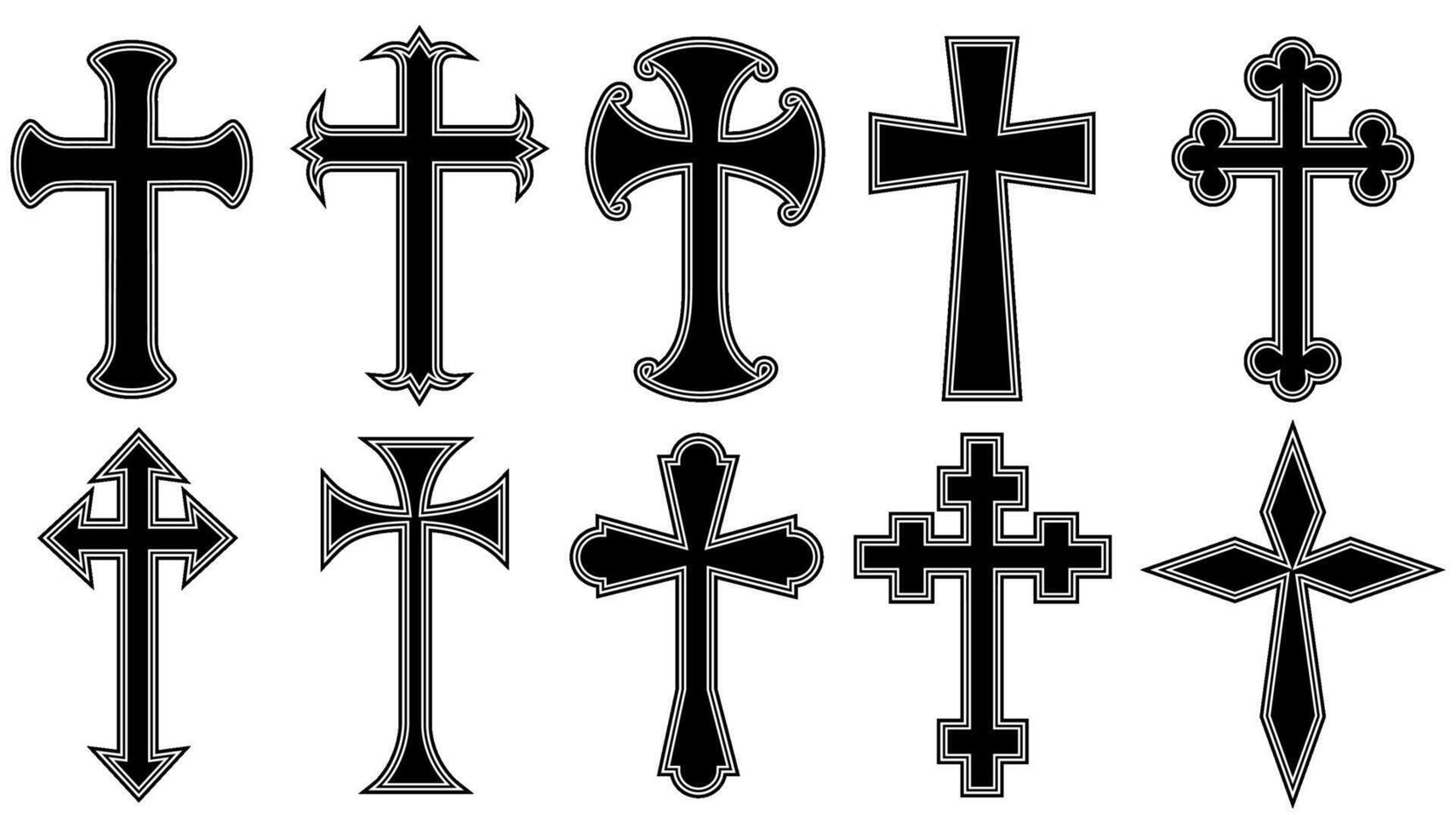 set crossed sign symbol. Religious Christian icon vintage monochrome design illustration vector