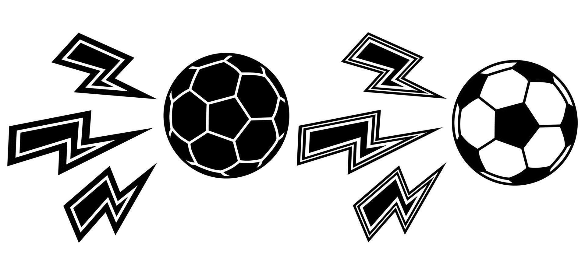 set collections football lightning icon. power kick soccer ball shoot bolt design template illustration vector