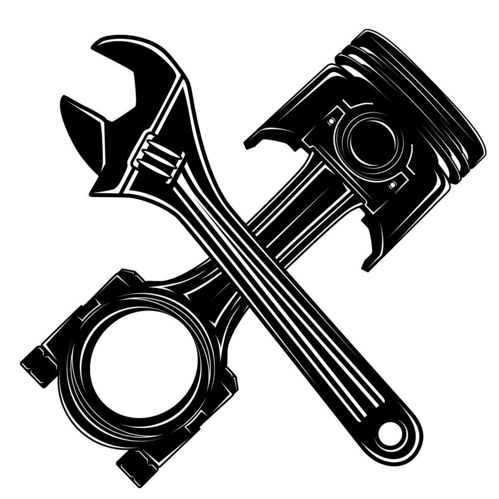 Automotive pistons and wrench crossed icon. garage service symbol. car workshop logo design illustration vector
