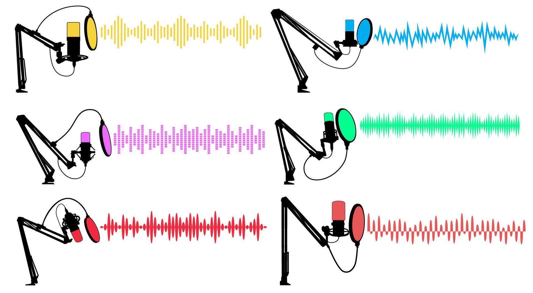 set studio condenser microphone sound waves icon. professional microphone symbol design illustration vector
