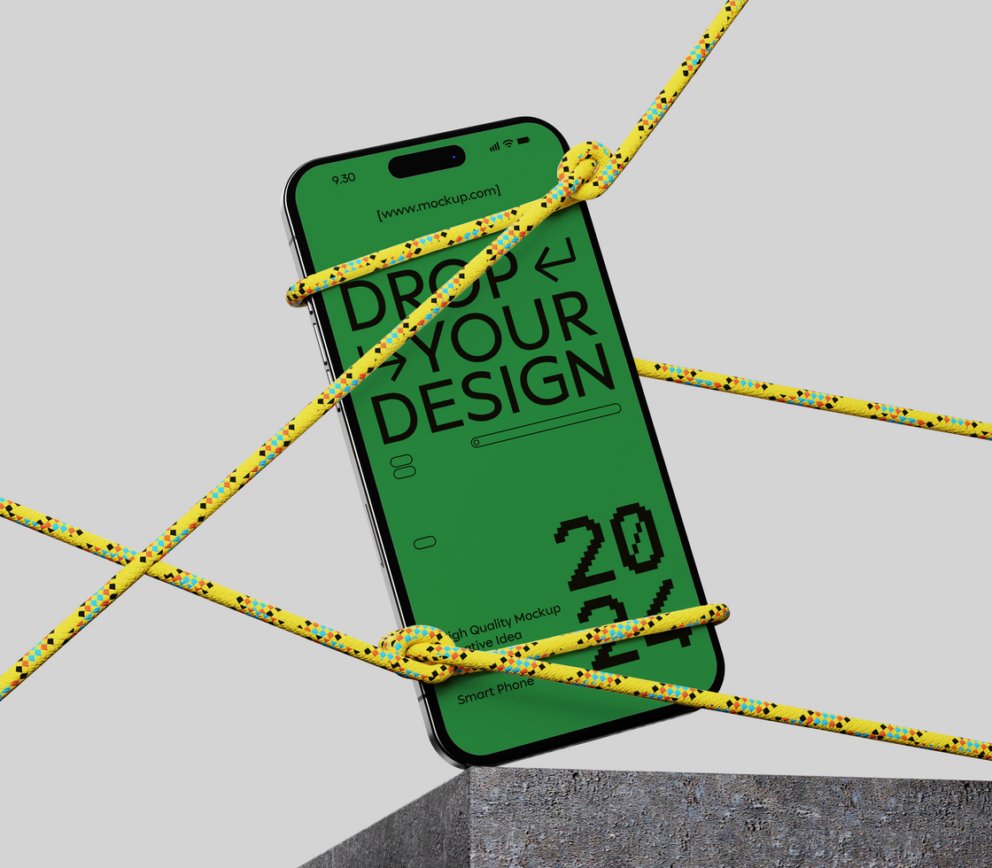 Smart phone mockup with rope psd